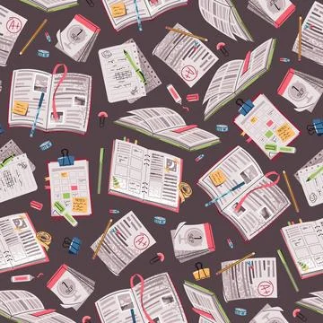 Seamless pattern with open books, notebooks, stationery. Flat design school Stock Illustration