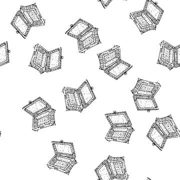 Seamless pattern Open empty jewelry casket line art illustration Stock Illustration
