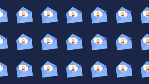 Seamless pattern of open envelopes with reward certificates and star medals icon Stock Footage 325578401
