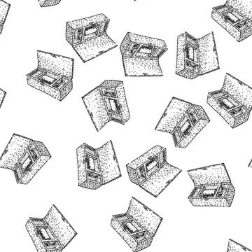 Seamless pattern Open music box mechanism hand drawing illustration Stock Illustration