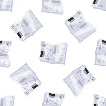 Seamless pattern of open newspapers spread on white background イラスト素材