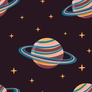 Seamless pattern of open space with planets and stars. イラスト素材