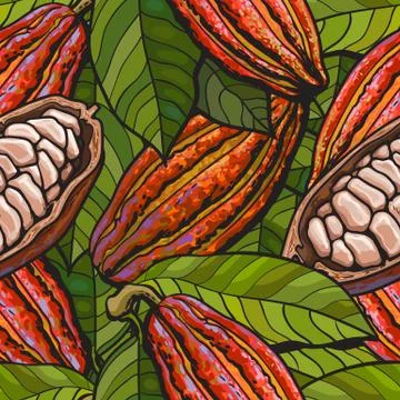 Seamless pattern or background of a cocoa chocolate beans vector illustration. 库存插图