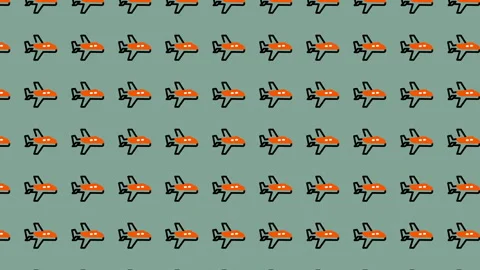 Seamless Pattern of Orange Airplanes on Green Background. Stock Footage 325404480