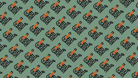 Seamless Pattern of Orange and Black Bicycle Icons on a Green Background. Stock Footage 325390967