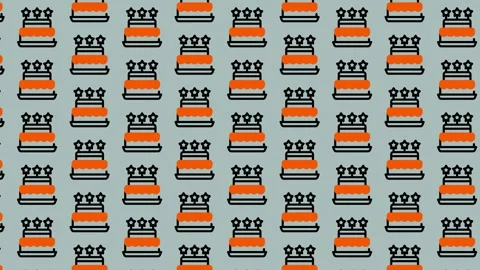 Seamless Pattern of Orange and Black Birthday Cakes with Candles on a Light.. Stock Footage 325390979