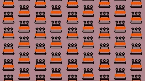 Seamless Pattern of Orange and Black Crowns on a Light Purple Background. Stock Footage 325390991