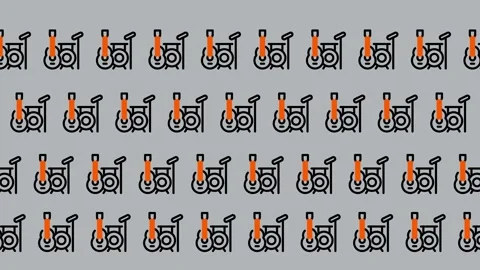 Seamless Pattern of Orange and Black Wheelchairs on Gray Background. Video stock 325391073