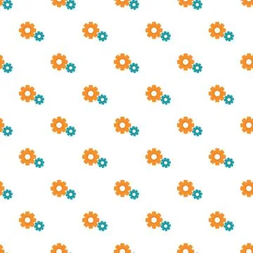 Seamless pattern of orange and blue mechanical gears イラスト素材