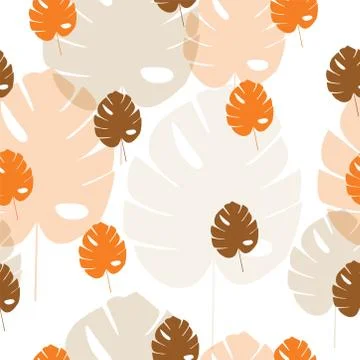 Seamless pattern with orange and brown tropical leaves vector Stock Illustration