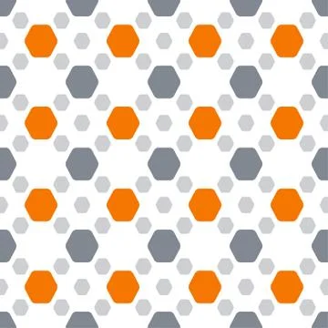 Seamless pattern with orange and dark gray hexagon shapes on the white backgr Illustrazione stock