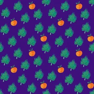 Seamless pattern with orange and exotic leaf Stock Illustration
