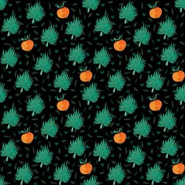 Seamless pattern with orange and exotic leaf Stock Illustration
