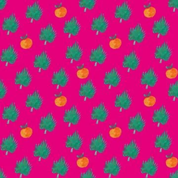 Seamless pattern with orange and exotic leaf Stock Illustration