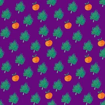 Seamless pattern with orange and exotic leaf Stock Illustration