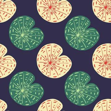 Seamless pattern with orange and green lily wate silhouettes print. Navy blue Stock Illustration