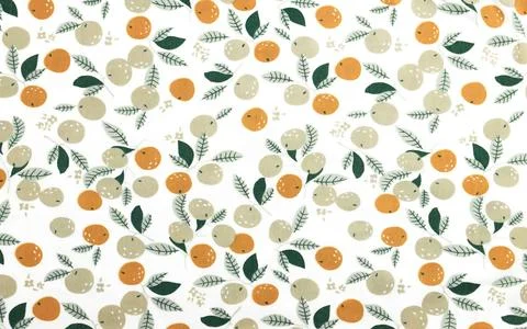 Seamless Pattern of Orange and Green Fruits on a White Background 스톡 사진