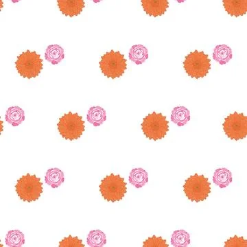 Seamless pattern with orange and pink flowers on white background. Stock-Illustration
