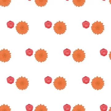 Seamless Pattern With Orange And Pink Flowers On White Background. Illustrazione stock