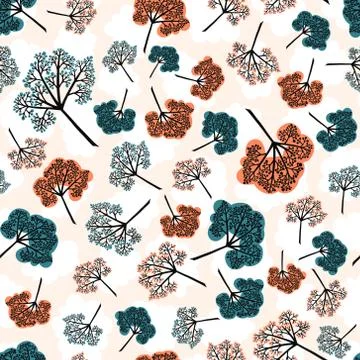 Seamless pattern of orange and teal berry sprigs or clusters on a light Stock Illustration