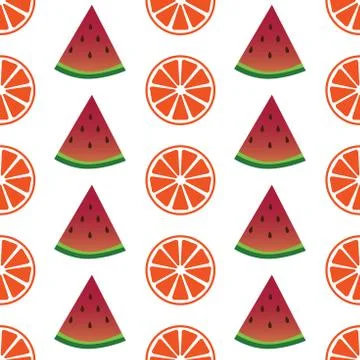Seamless pattern with orange and watermelon slices. Vector illustration Stock Illustration