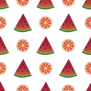 Seamless pattern with orange and watermelon slices. Vector illustration Stock Illustration