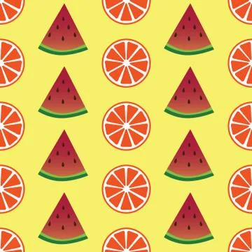 Seamless pattern with orange and watermelon slices. Vector illustration Stock Illustration