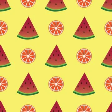 Seamless pattern with orange and watermelon slices. Vector illustration Stock Illustration
