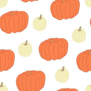 Seamless pattern with orange and white pumpkins on white. Stock Illustration