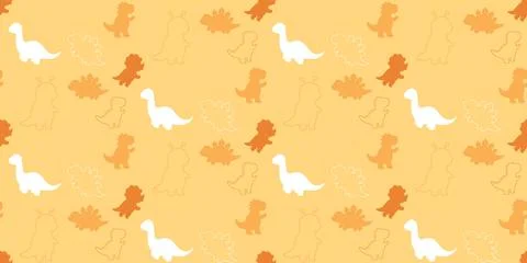 Seamless pattern with orange and white dinosaur silhouettes on light orange Stock Illustration