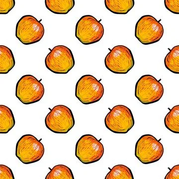 Seamless pattern. Orange apples on a white background. A rare polka dot pattern Stock Illustration