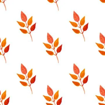 Seamless pattern of orange autumn leaves, hand drawn watercolor elements イラスト素材