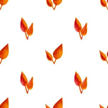 Seamless pattern of orange autumn leaves, hand drawn watercolor elements 스톡 일러스트