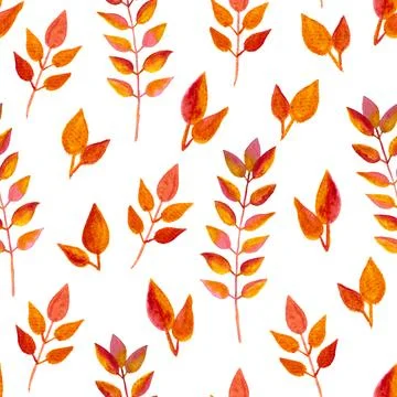 Seamless pattern of orange autumn leaves, hand drawn watercolor elements Stock Illustration