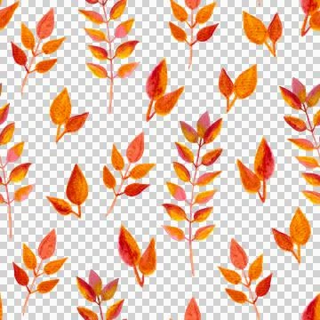 Seamless pattern of orange autumn leaves, hand drawn watercolor elements Stock Illustration