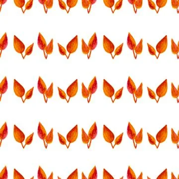 Seamless pattern of orange autumn leaves, hand drawn watercolor elements Stock Illustration