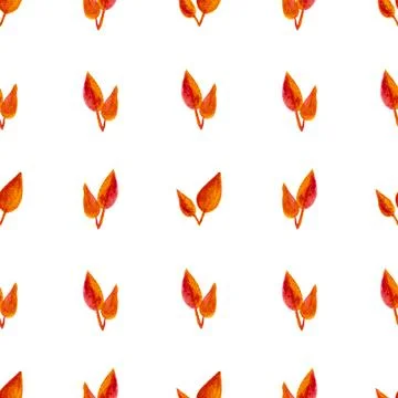 Seamless pattern of orange autumn leaves, hand drawn watercolor elements 스톡 일러스트