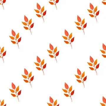 Seamless pattern of orange autumn leaves, hand drawn watercolor elements 스톡 일러스트