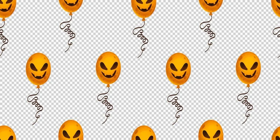 Seamless pattern with orange balloons with different faces symbolizing Halloween Illustrazione stock