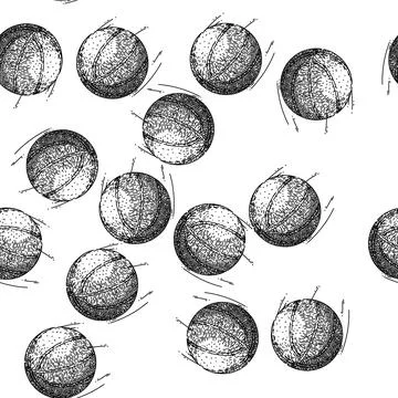 Seamless pattern orange basketball ball sketch hand drawn 스톡 일러스트