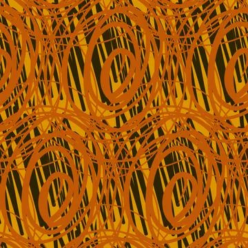 Seamless pattern orange black abstract hand drawn, abstract circle flourish v Stock Illustration