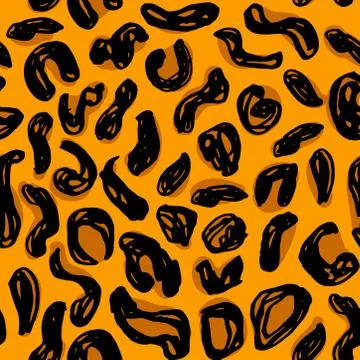 Seamless pattern orange black leopard panther fur design, abstract simple lin Illustrazione stock