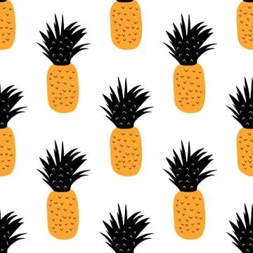 Seamless Pattern orange black pineapple on white background. Stock Illustration