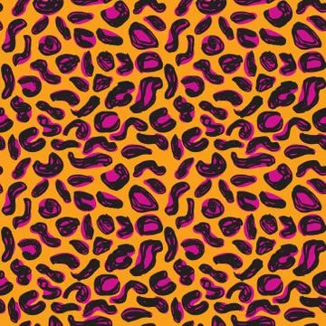 Seamless pattern Orange black pink leopard panther fur, abstract simple lines 스톡 일러스트