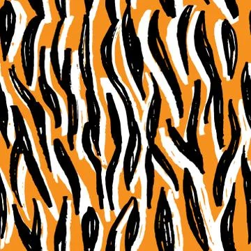 Seamless pattern orange black white tiger fur design, abstract simple lines s 스톡 일러스트