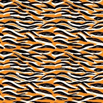 Seamless pattern orange black white tiger fur design, abstract simple lines s Stock Illustration
