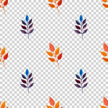 Seamless pattern of orange, blue turquoise leaves, hand drawn watercolor element イラスト素材