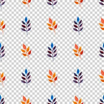 Seamless pattern of orange, blue turquoise leaves, hand drawn watercolor element Stock Illustration