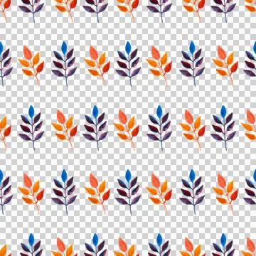 Seamless pattern of orange, blue turquoise leaves, hand drawn watercolor element Stock Illustration