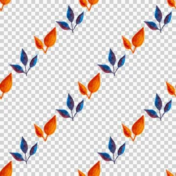 Seamless pattern of orange, blue turquoise leaves, hand drawn watercolor element Stockillustratie